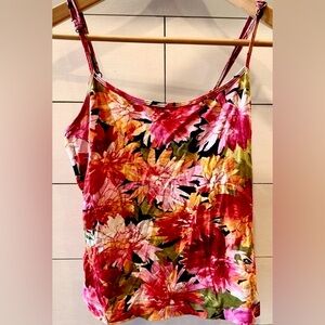 🌺 Chico's Pink Multi Color Floral Camisole / Tank. Built-in Bra. Size 1, Medium
